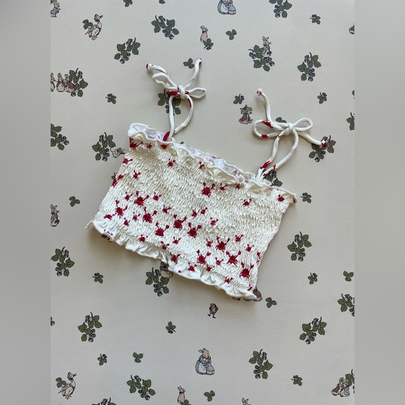 Fin & Vince Smocked Bikini Top – Crabs Red, White And Blue - Picture 1 of 4